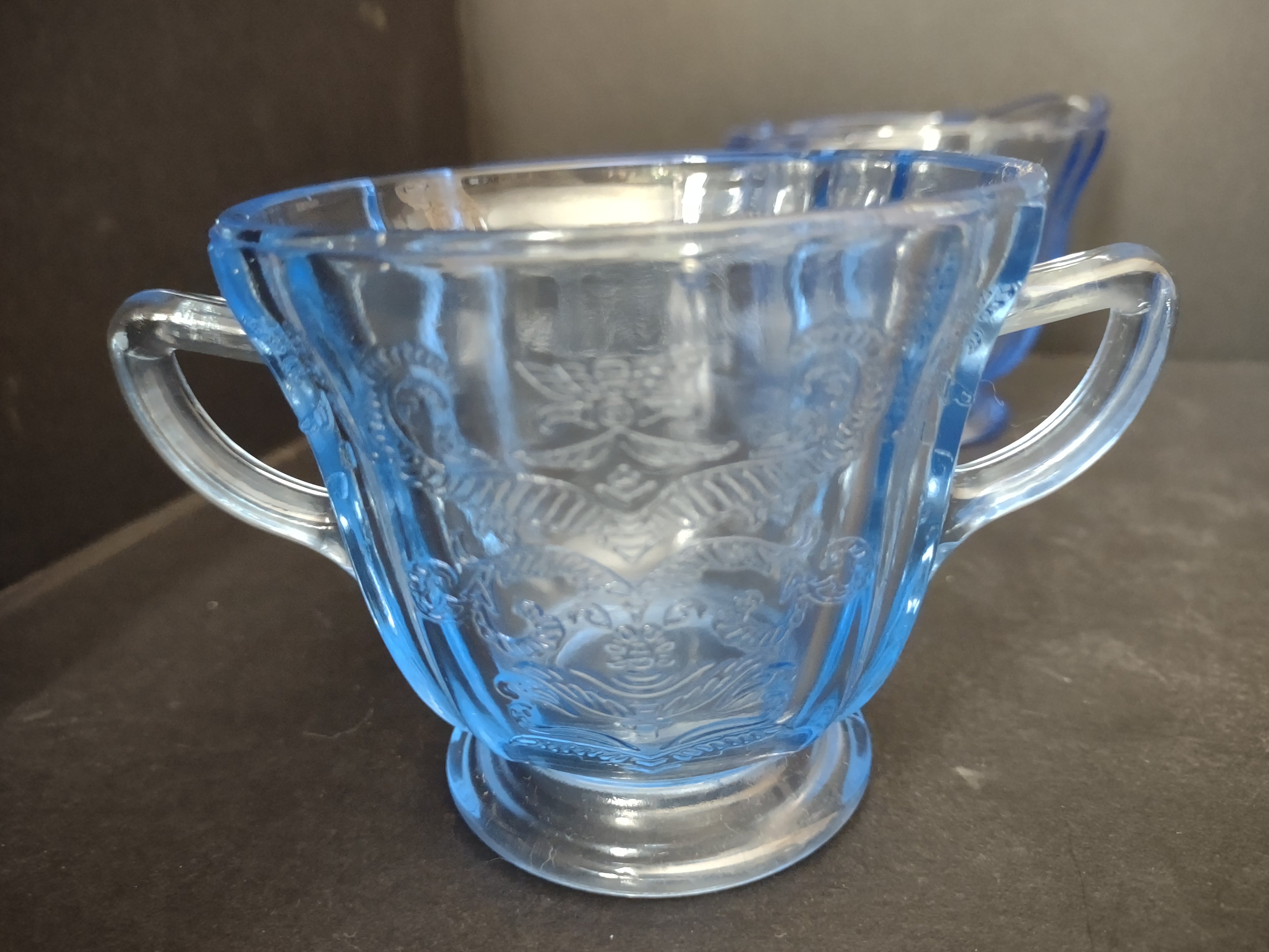 Vintage Indiana Glass Recollection Madrid Blue Sugar Creamer Pitcher (lot 2960c)