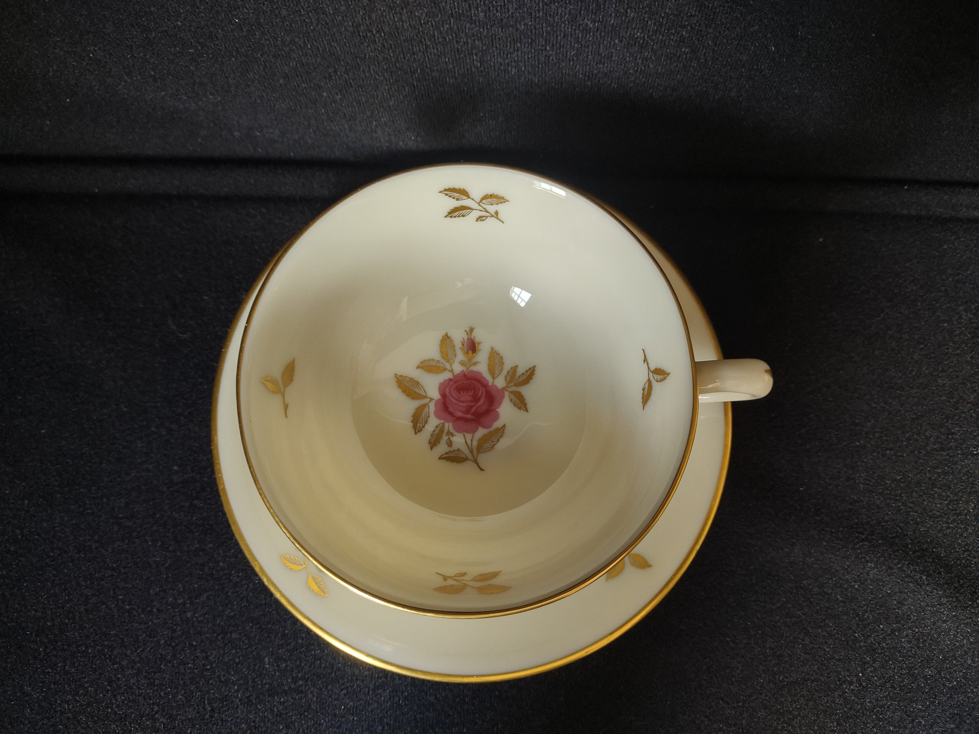 Vintage Rhodora by Lenox Tea Cup with Saucer Rose Flower Gold (lot 1793)