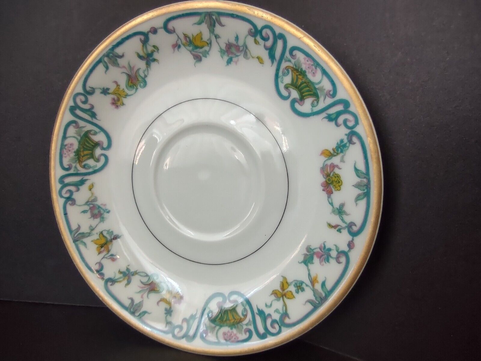 Haviland Limoges Blue Cream Yellow Flower Gold Trim Saucer (lot 728)