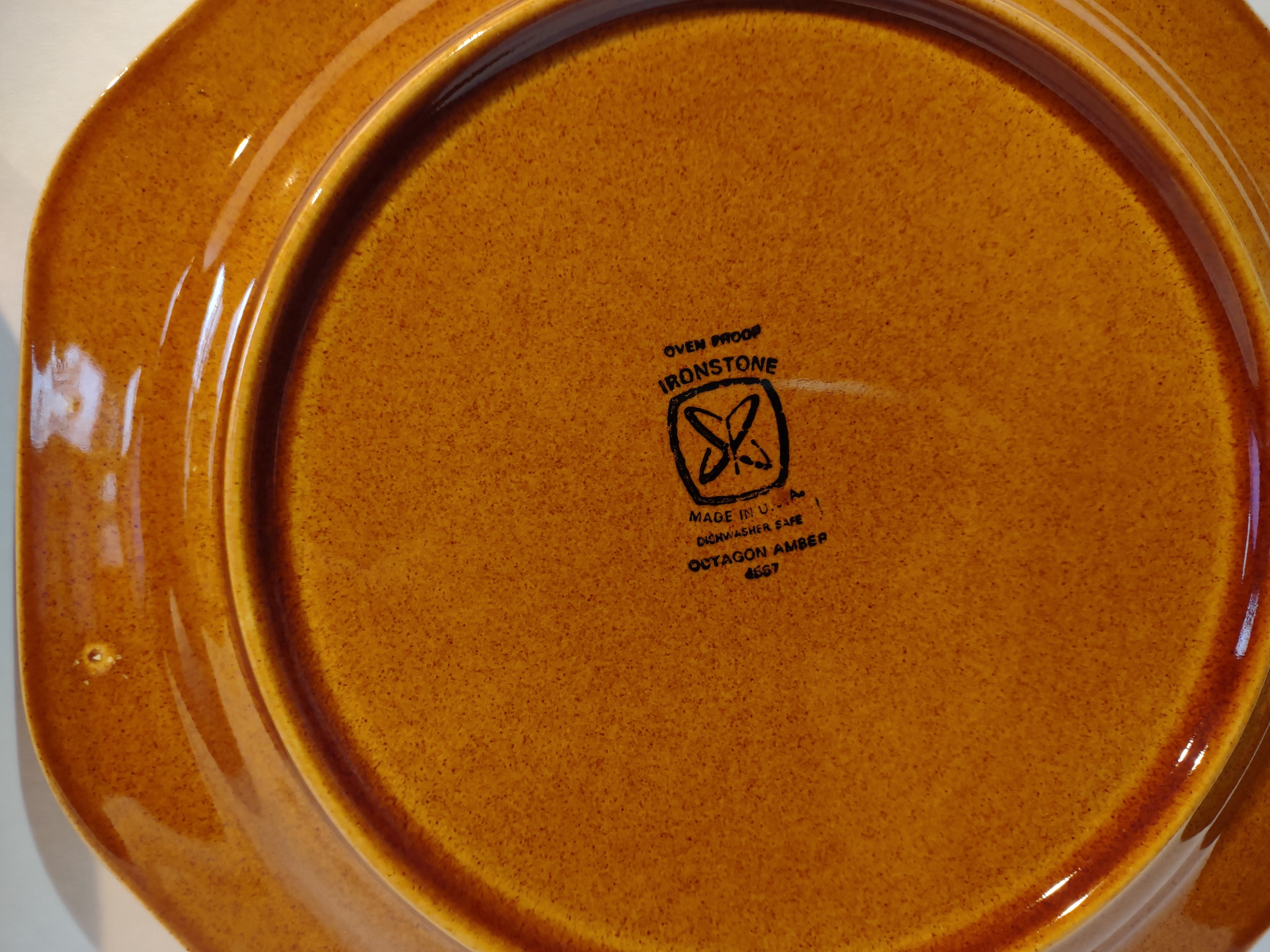 Vintage MCM Ironstone USA Amber Octagon 10" Dinner Plate x 2 Oven Proof lot 5003