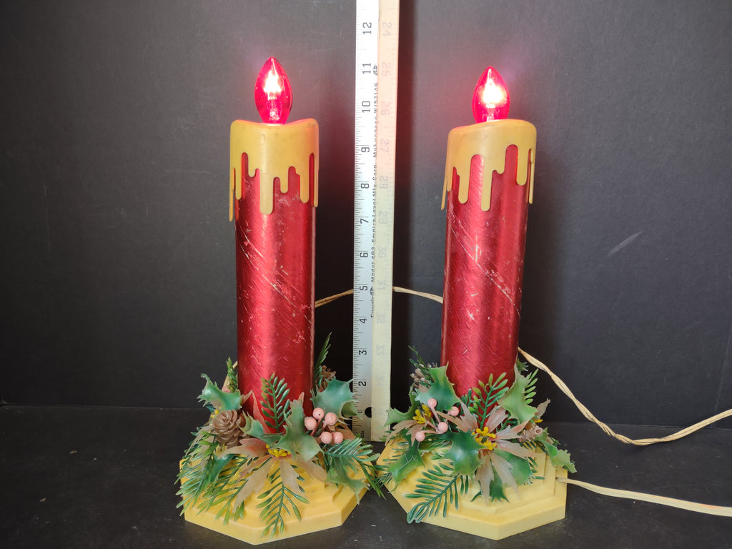 Vintage MCM 12" Red Foil Christmas Pillar Candle Electric (lot 3052j)