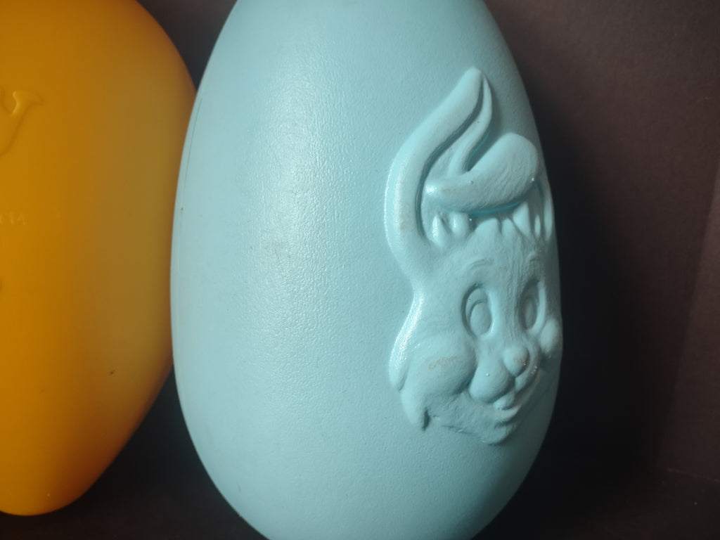 Vintage Blow Mold Easter Egg Blue Yellow with Bunny 12" (lot 1473)