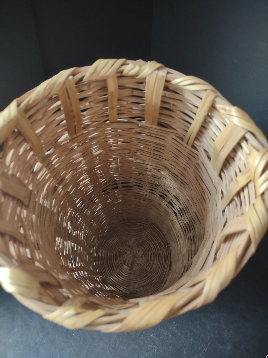 Vintage Wicker Rattan Vase Basket Boho MCM Chic Two Handles Woven 20"(lot 3118)