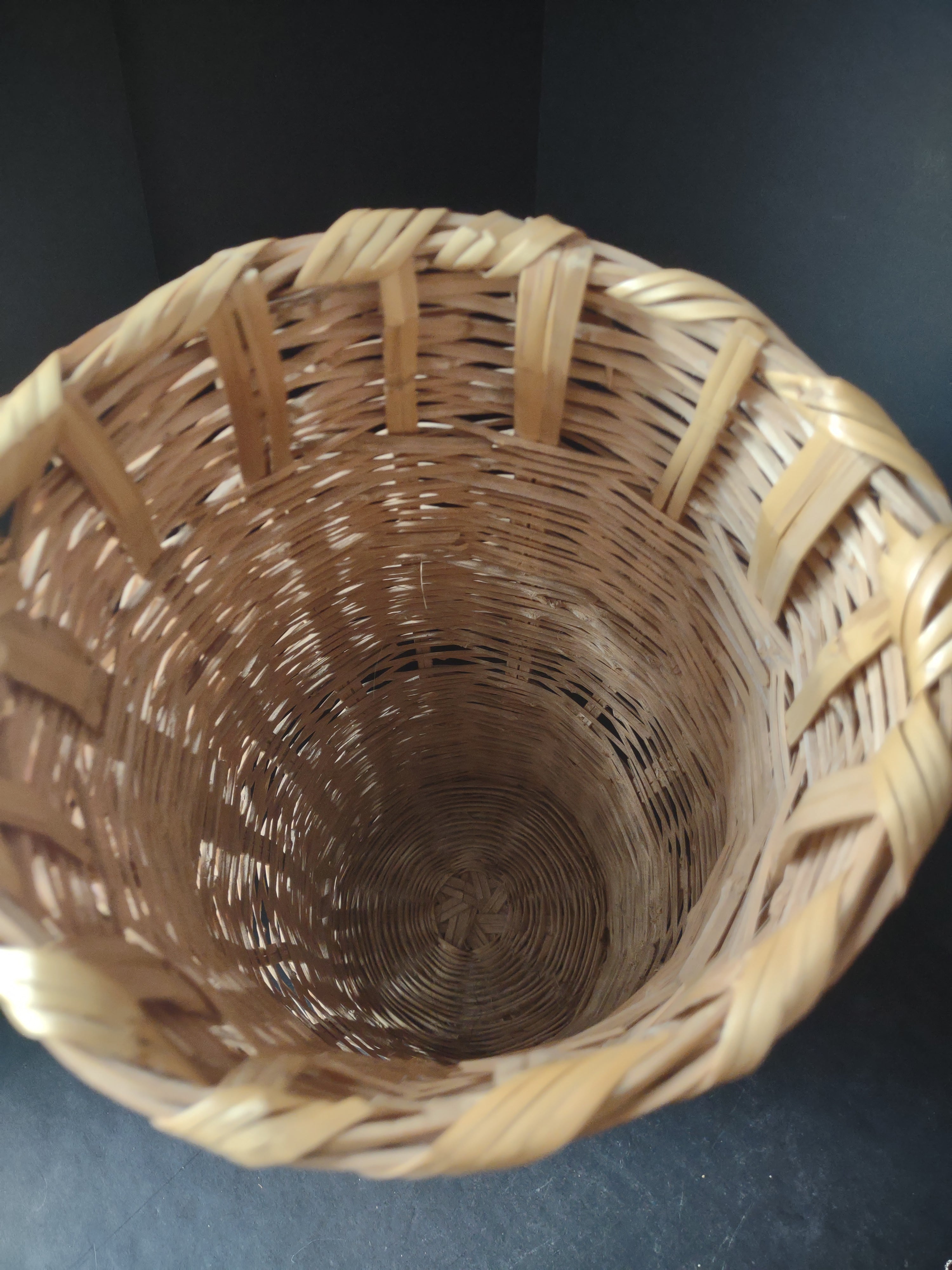 Vintage Wicker Rattan Vase Basket Boho MCM Chic Two Handles Woven 20"(lot 3118)