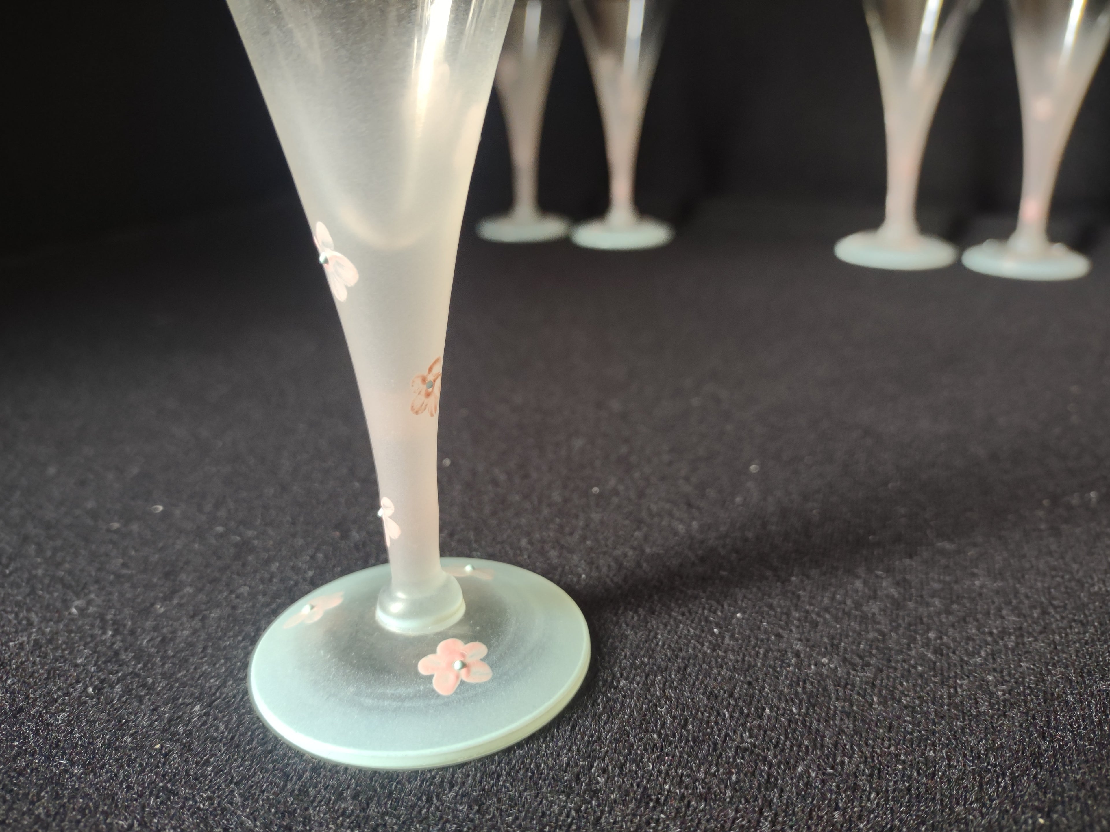 Set 6 Frosted Mini Small Martini Pink Flowers Hand Painted Vintage MCM (lot 2742