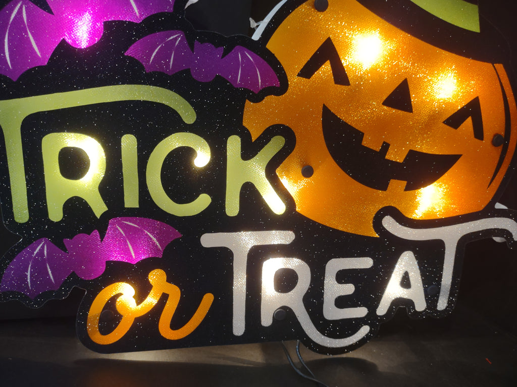 Set of 2 Halloween Trick or Treat Window Sign Light Decor Pumpkin (lot 3270j)