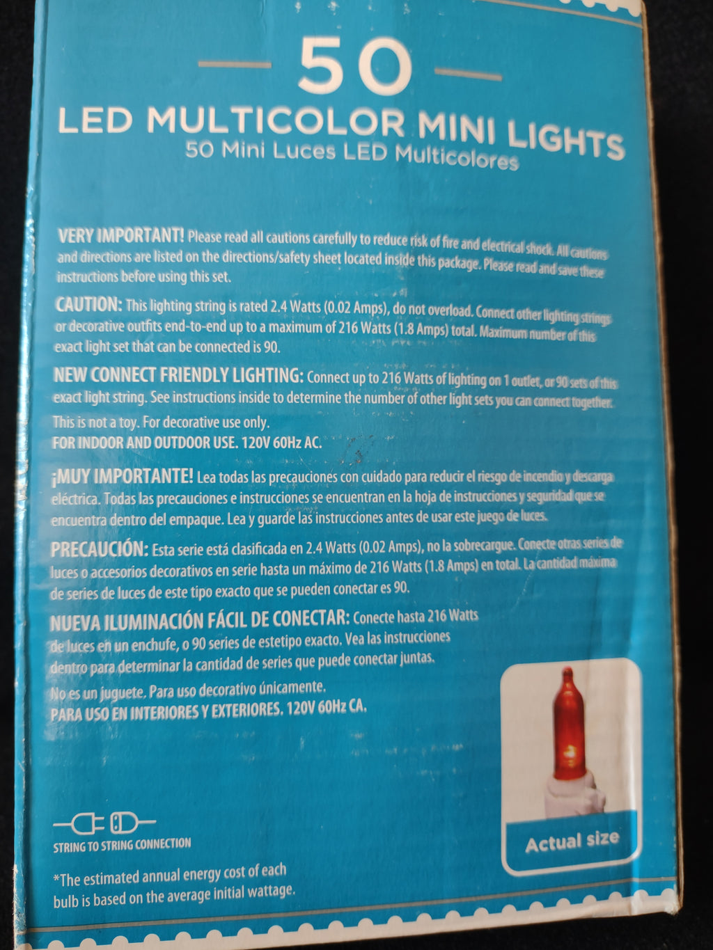 Christmas LED 50 Mini Lights Indoor Outdoor 2 Warm White 2 Multicolor (Lot 4289)