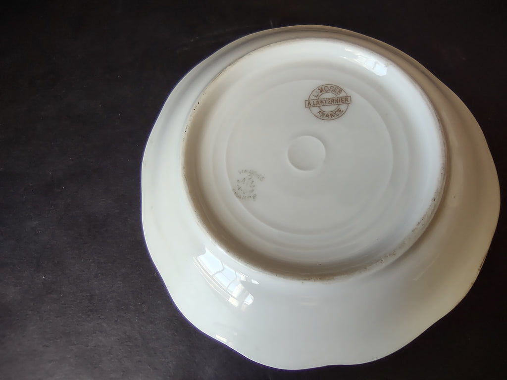 A L Limoges French Cottage Shabby Chic Blue Flower Cranberry Bowl 5"(lot 1097)