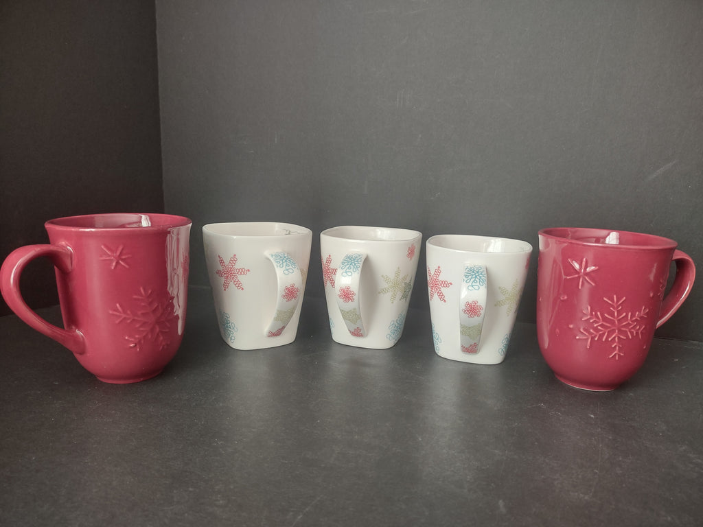 Christmas Snowflake Star Mugs 3 x Starbucks 2 Red Maroon Coffee Cup (lot 1216)