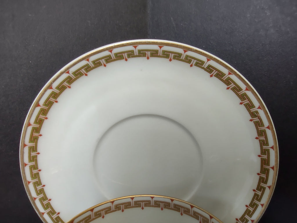 Haviland Limoges Bouillon Cup and Saucer Green Red Design (lot 1063)