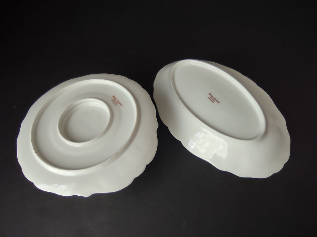 Haviland Limoges Set 2 Serving Bowl PlatterPink Purple Yellow Rose (lot 840)