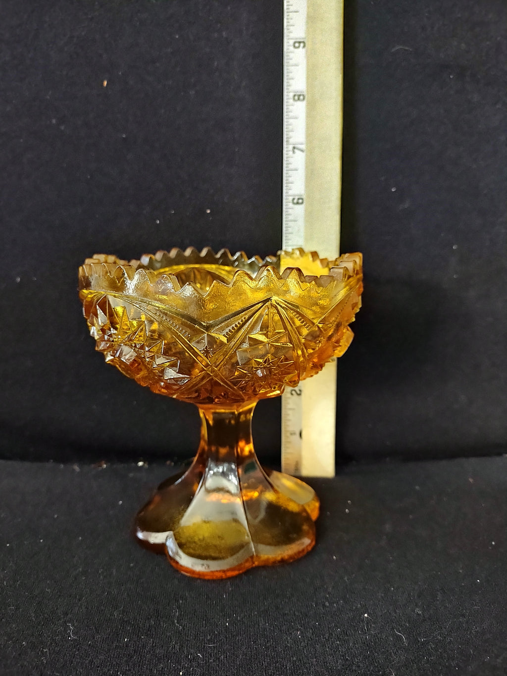 Vintage Kemple Wheaton Amber Glass Starburst Sawtooth Pedestal (Lot 3891)