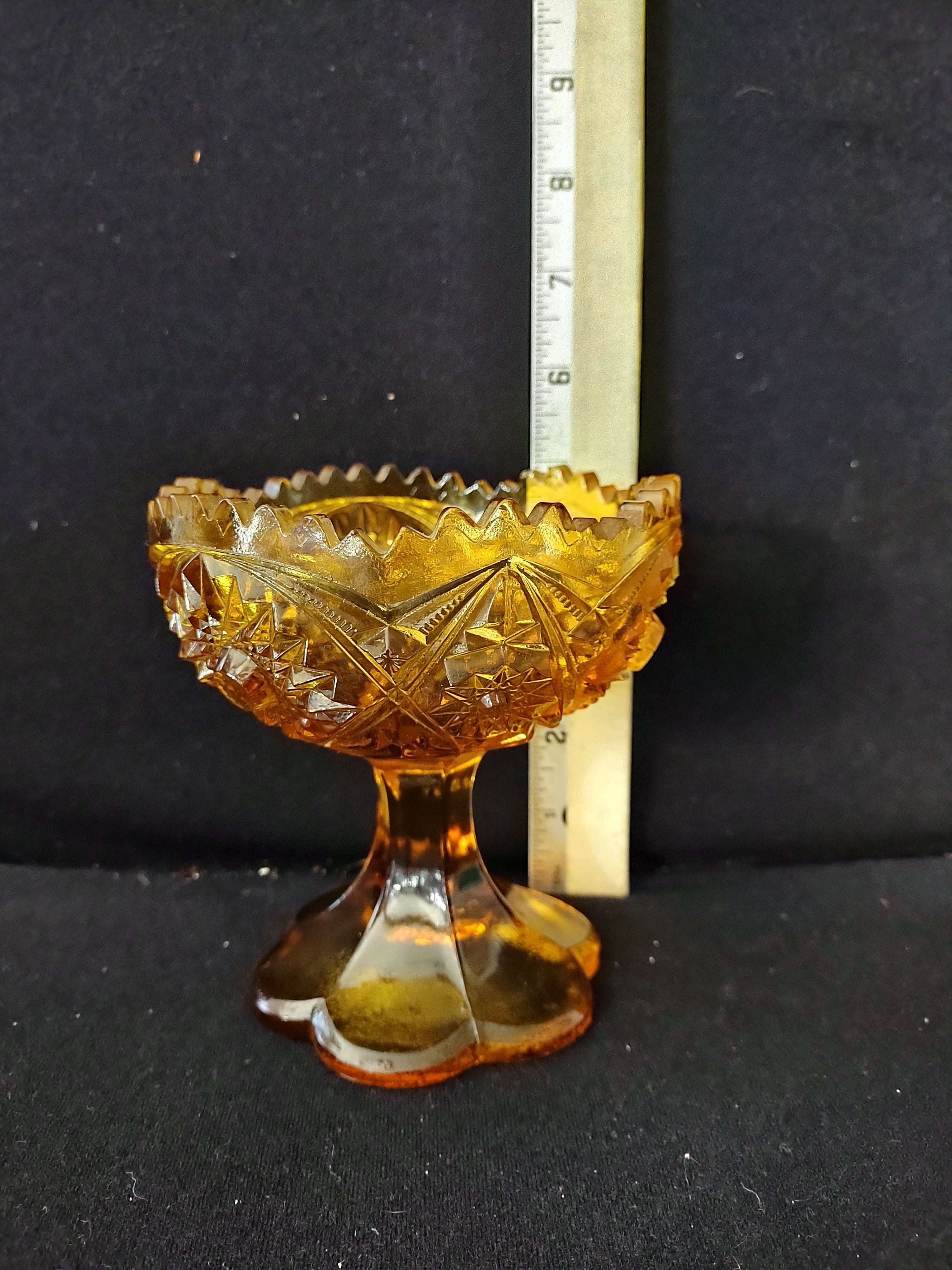 Vintage Kemple Wheaton Amber Glass Starburst Sawtooth Pedestal (Lot 3891)