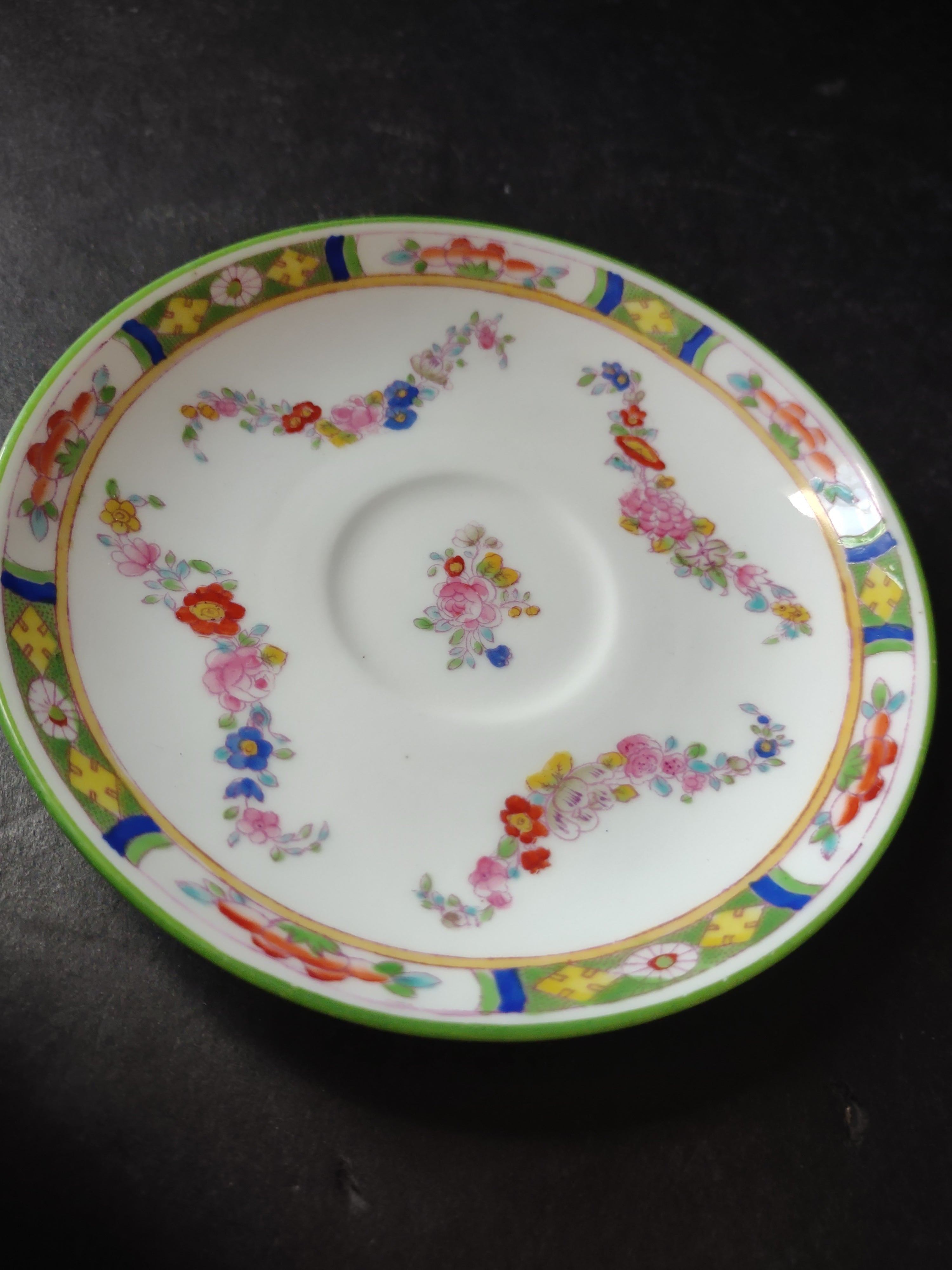 Vintage Minton Rose Green Trim Demitasse Saucer Bone China England (lot 5480)