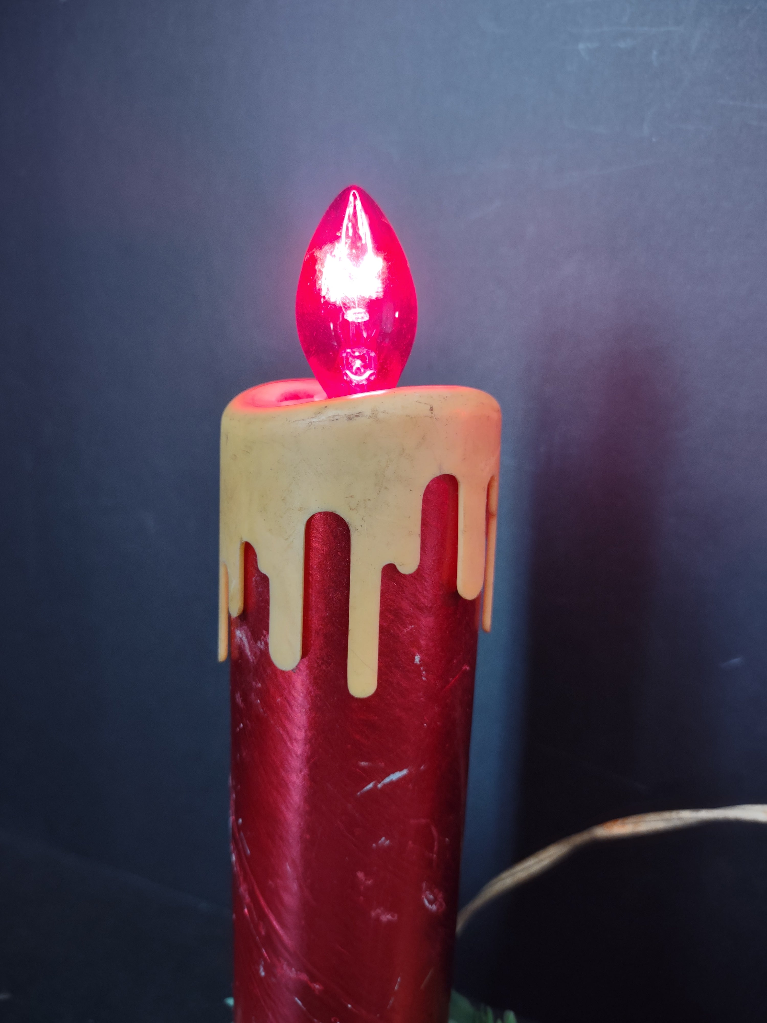 Vintage MCM 12" Red Foil Christmas Pillar Candle Electric (lot 3052j)