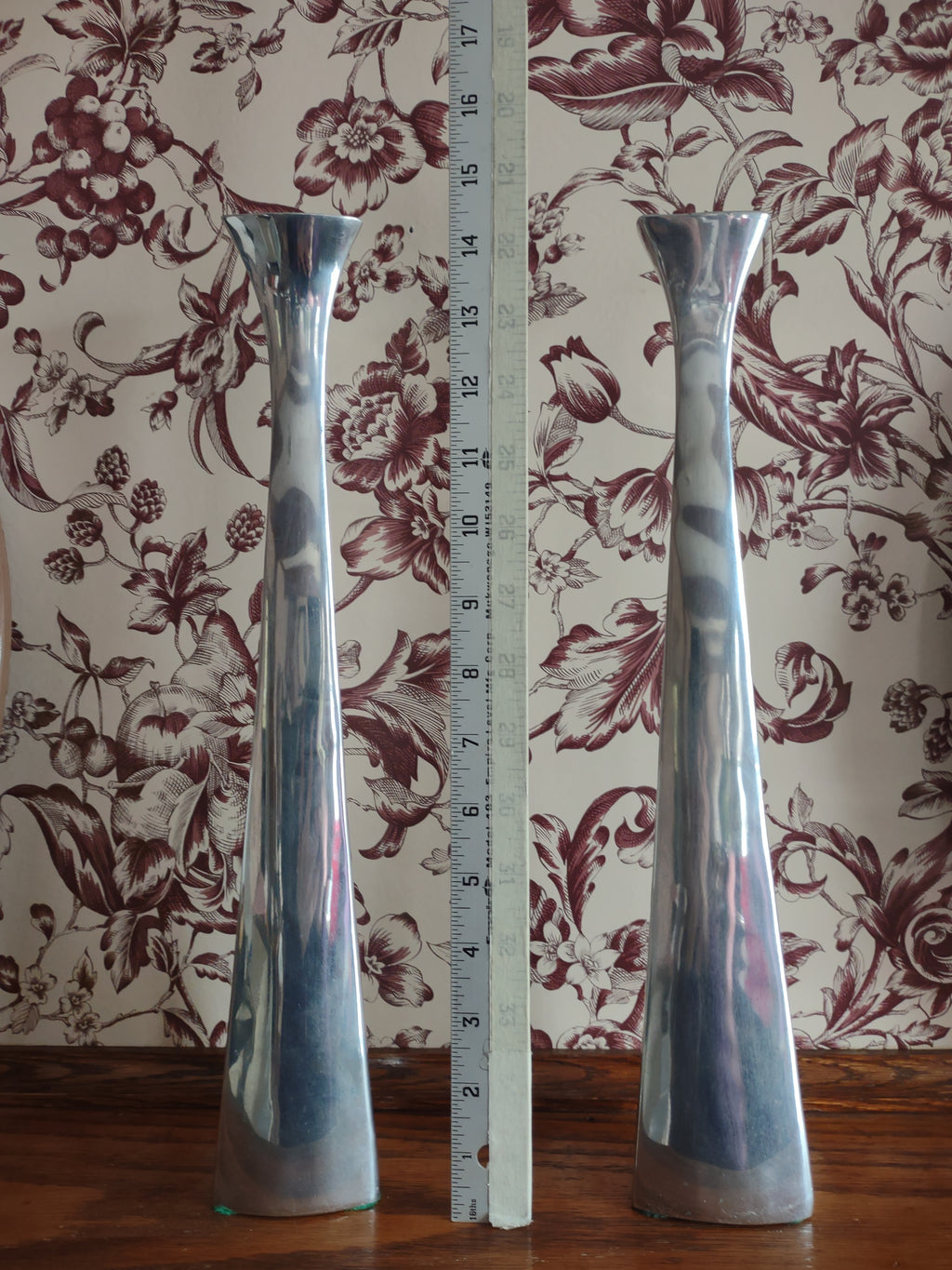 Vintage Mann Pewtertone 14.5" Candle Stick Set Of 2 MCM (Lot 5729)