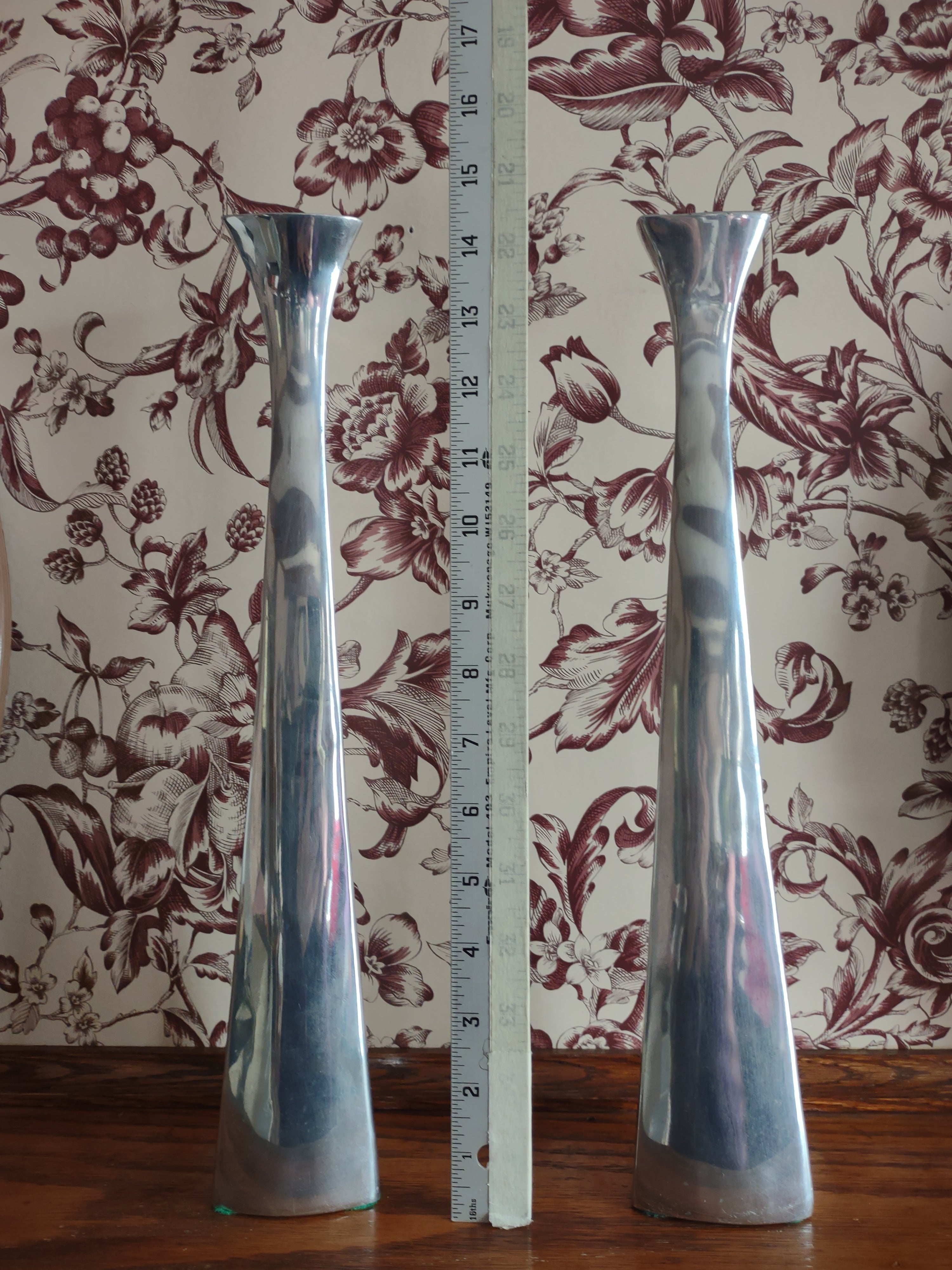 Vintage Mann Pewtertone 14.5" Candle Stick Set Of 2 MCM (Lot 5729)