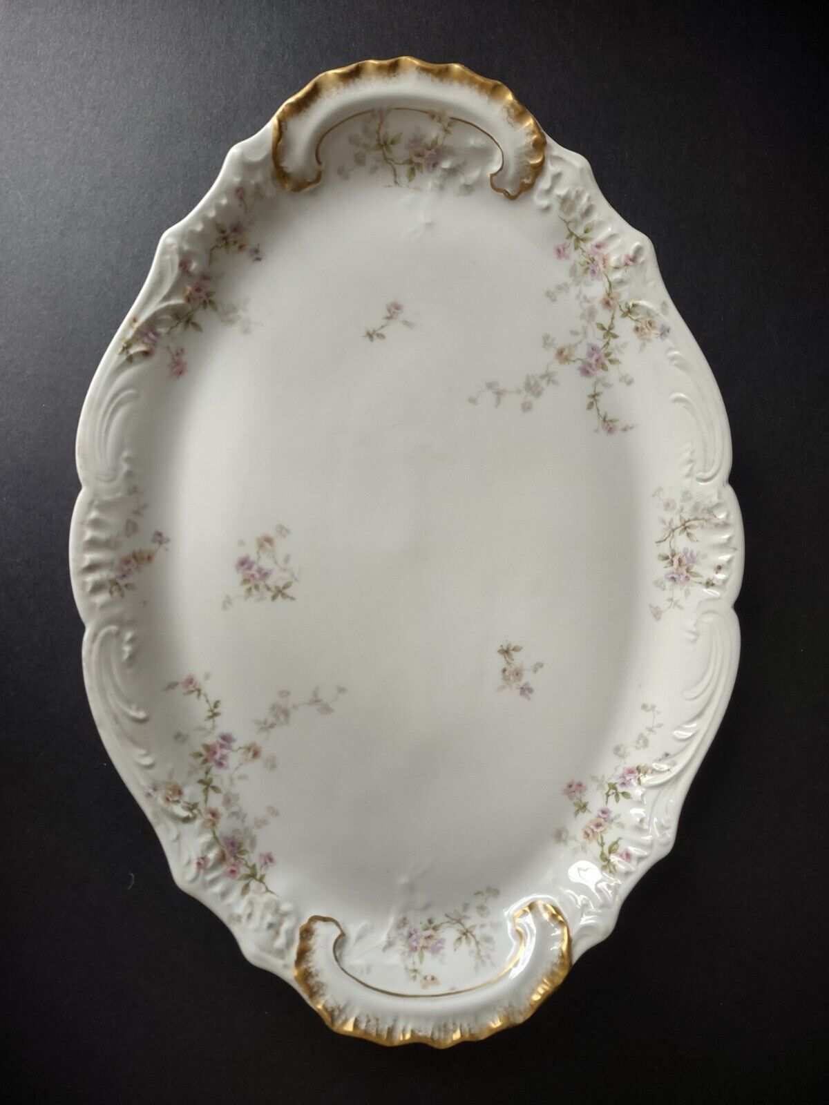 Haviland Limoges Gold Handle Pink Purple Rose Serving Platter 16" (lot 339)