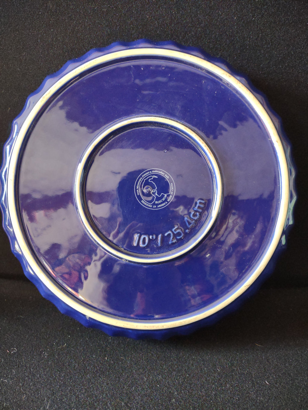 Roscho Coblat Blue 10" Pie Pan Ceramic for Oven Microwave (lot 5216)