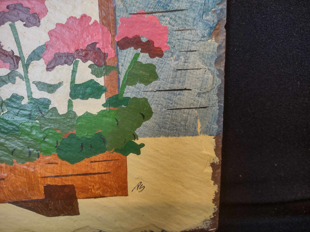 Vintage Slate Stone Painted Flower Bed Welcome Sign 14" x 10" (lot 2685)