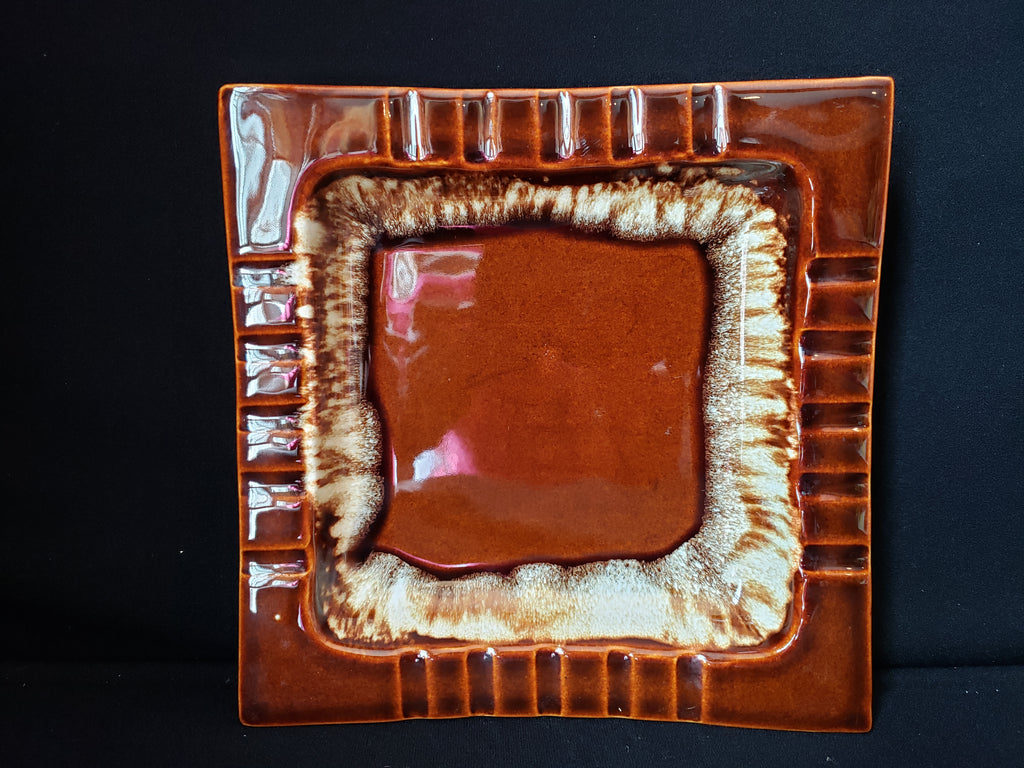 Pfaltzgraff USA Brown Drip Glaze Vintage Cigar Ashtray 8" Square (lot 2147d)