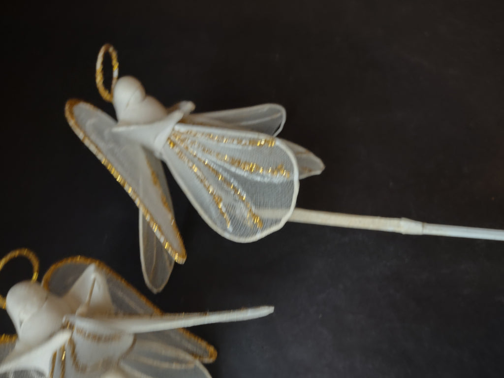 Christmas Decorations Gold Ting Ting Angels Iced Crystal Twigs (lot 1456)