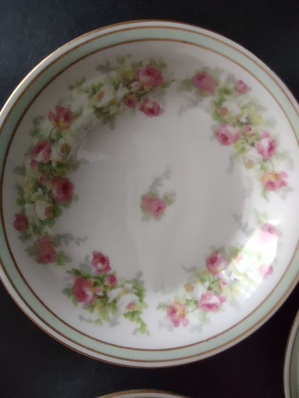 Coronet Limoges France 5 x Bowl 5-1/4" Mint Band Gold Trim Pink Rose (lot 552)