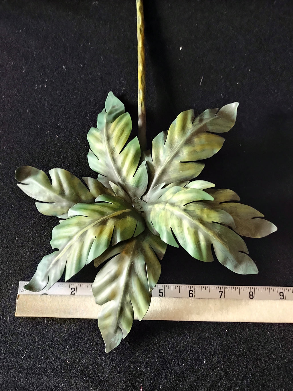 Vintage Metal Palm Tree Wall Sconce Candle Holder Green Patina 17" (Lot 4659)