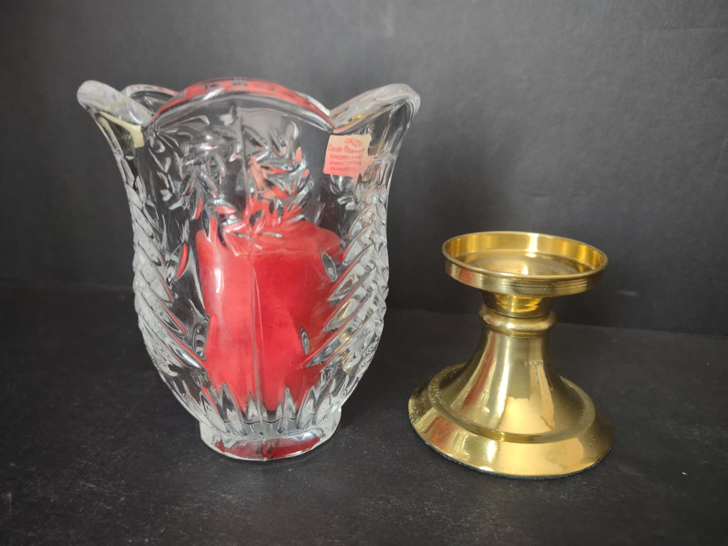 Christmas Hurricane Mini Candle Holder Crystal Brass Base (lot 2723c)