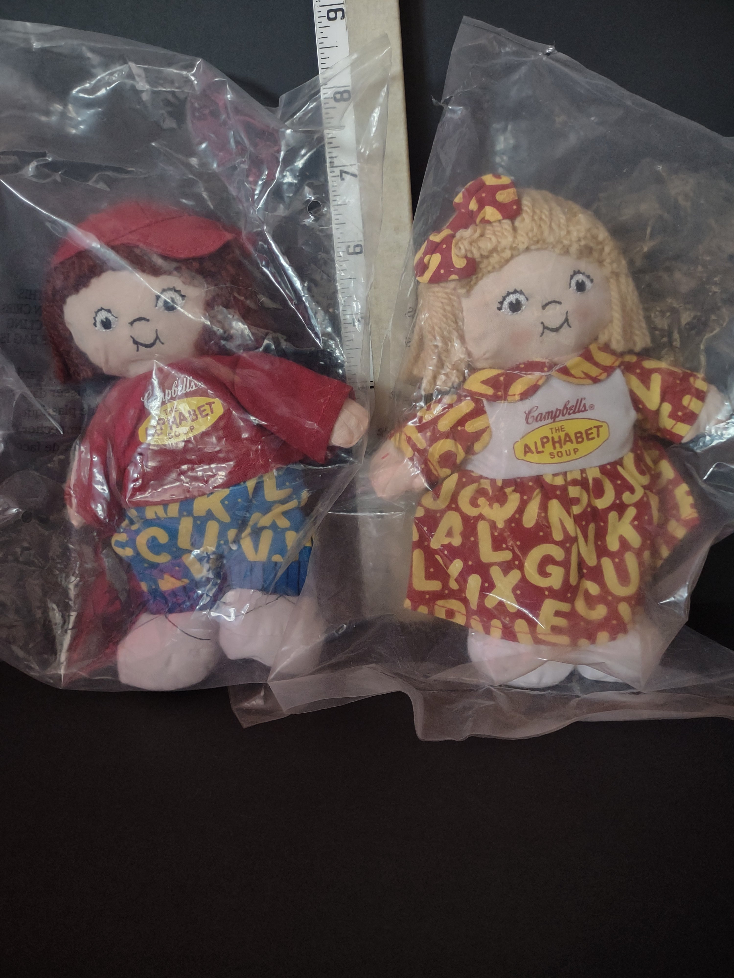 Vintage Campbells Kids Alphabet Soup Beanbag Plush Toys Girl Boy (Lot 4737)