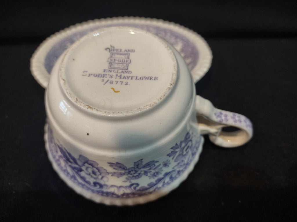 Vintage Spode England Ironstone Mayflower Teacup Saucer CRAZING (lot 5708)