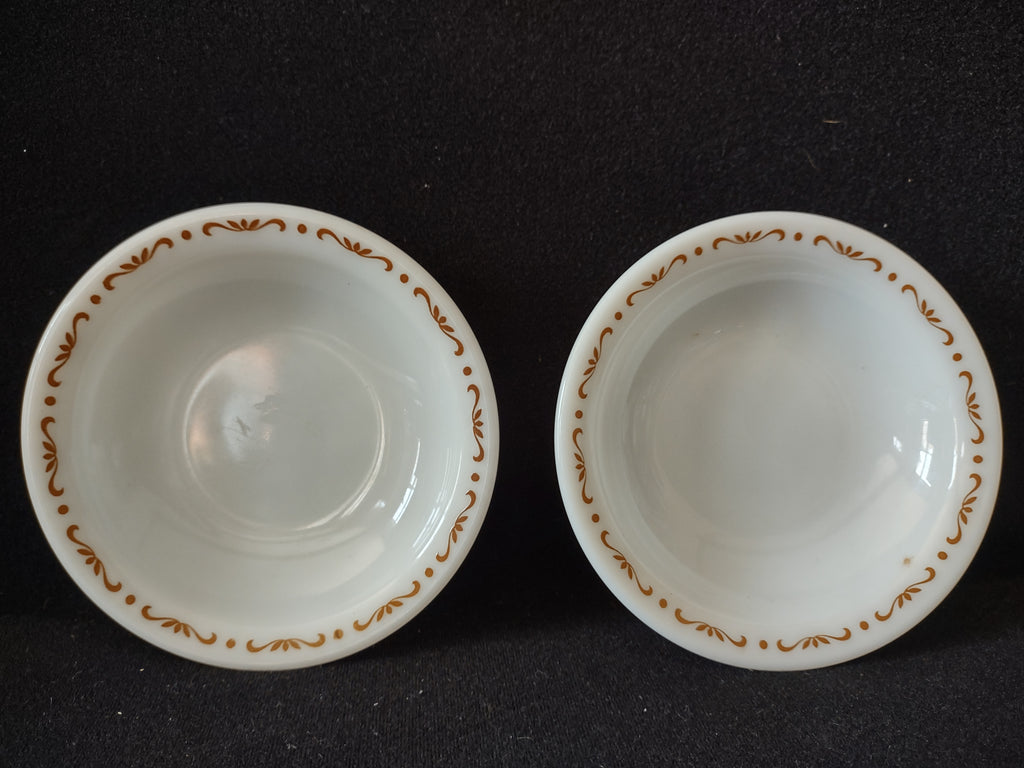 Vintage Pyrex Milk Glass Copper Filigree Sauce Serving Small Bowl x 2 (lot 5212)