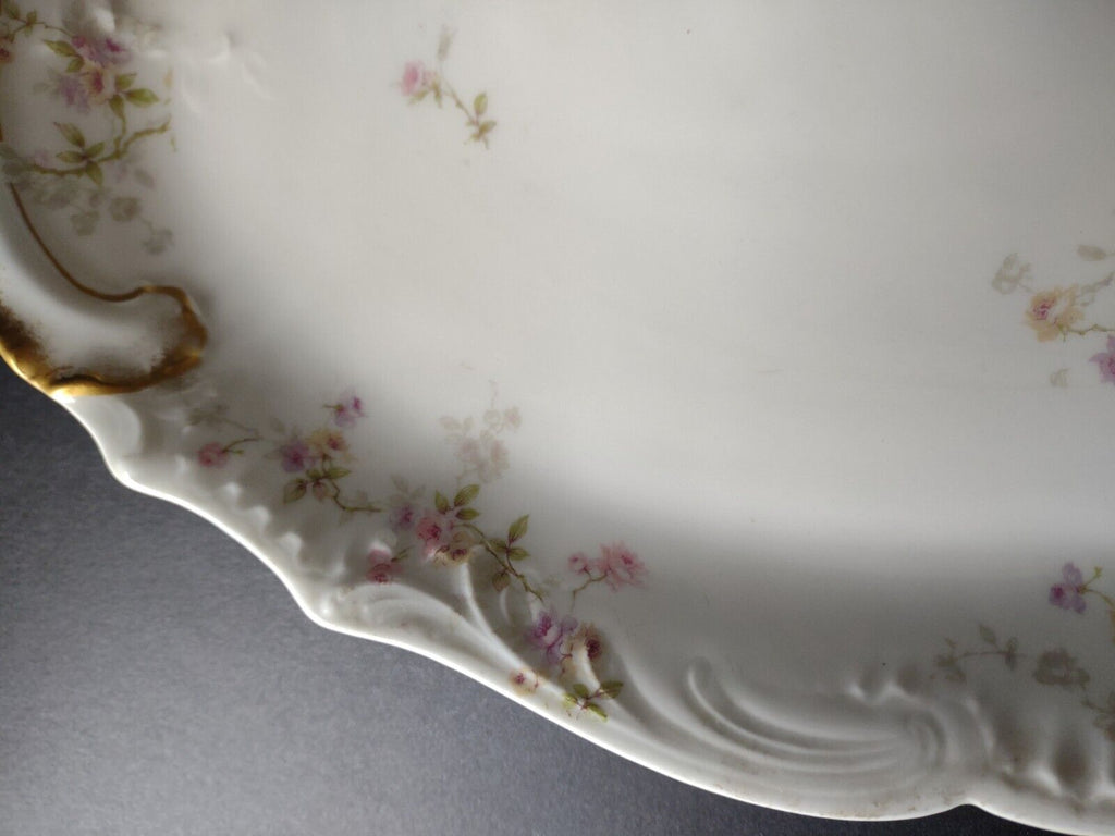 Haviland Limoges Gold Handle Pink Purple Rose Serving Platter 16" (lot 339)