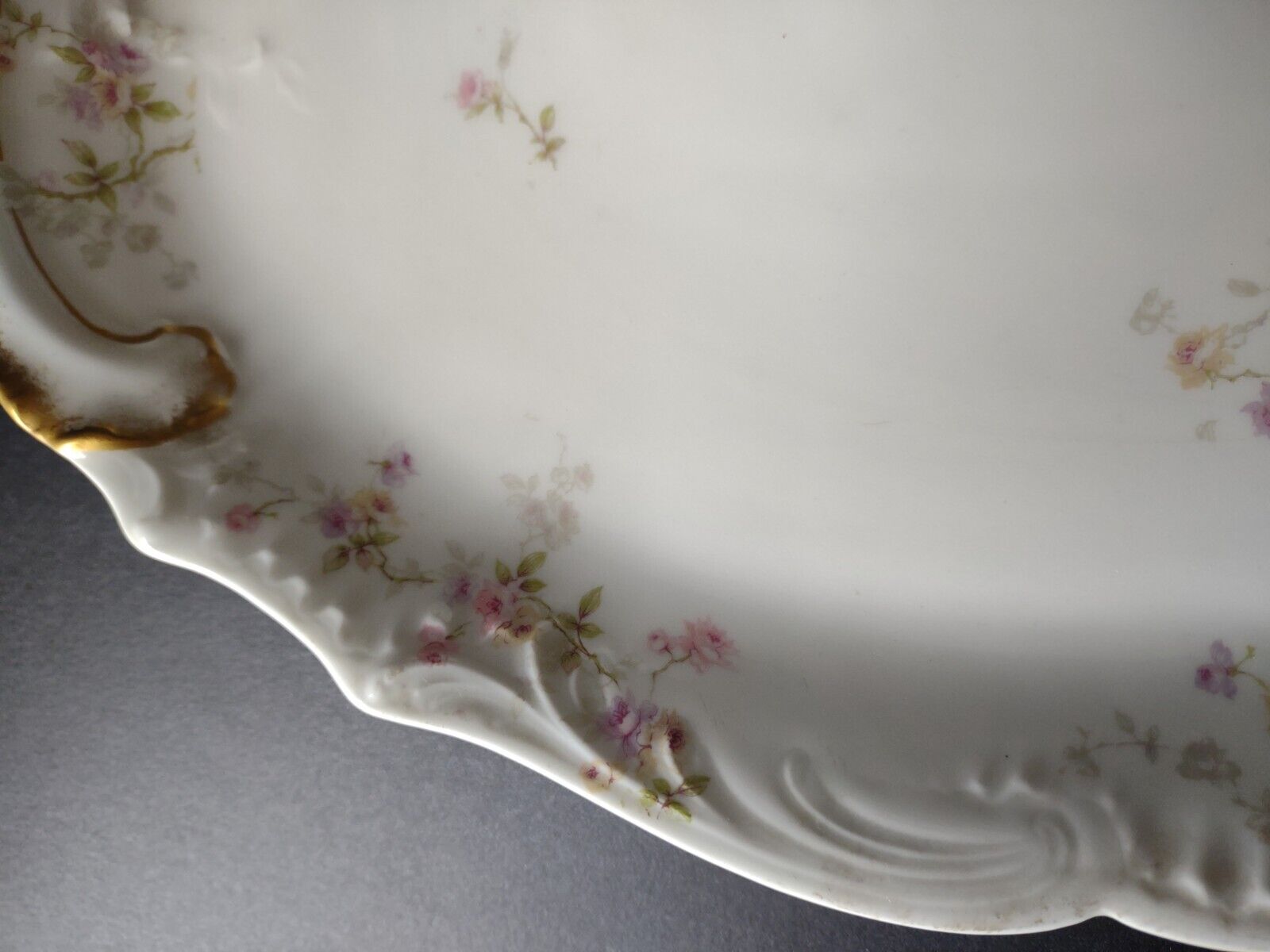 Haviland Limoges Gold Handle Pink Purple Rose Serving Platter 16" (lot 339)