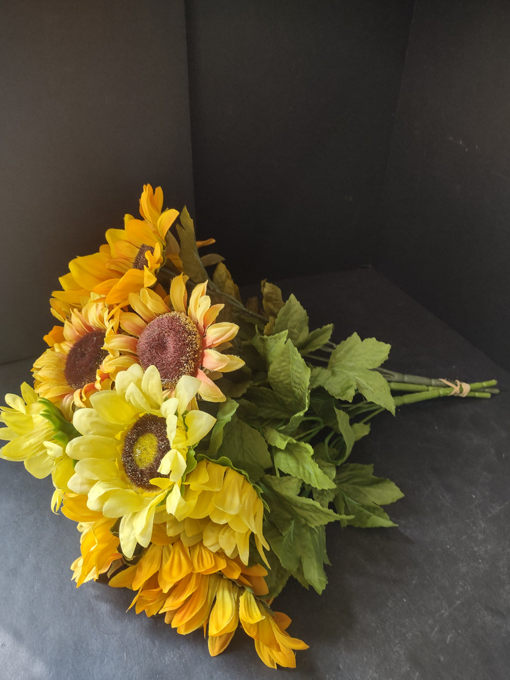 Thanksgiving Fall Vintage Silk Sunflowers Gold Yellow Petals 3 Twigs (Lot 3529)