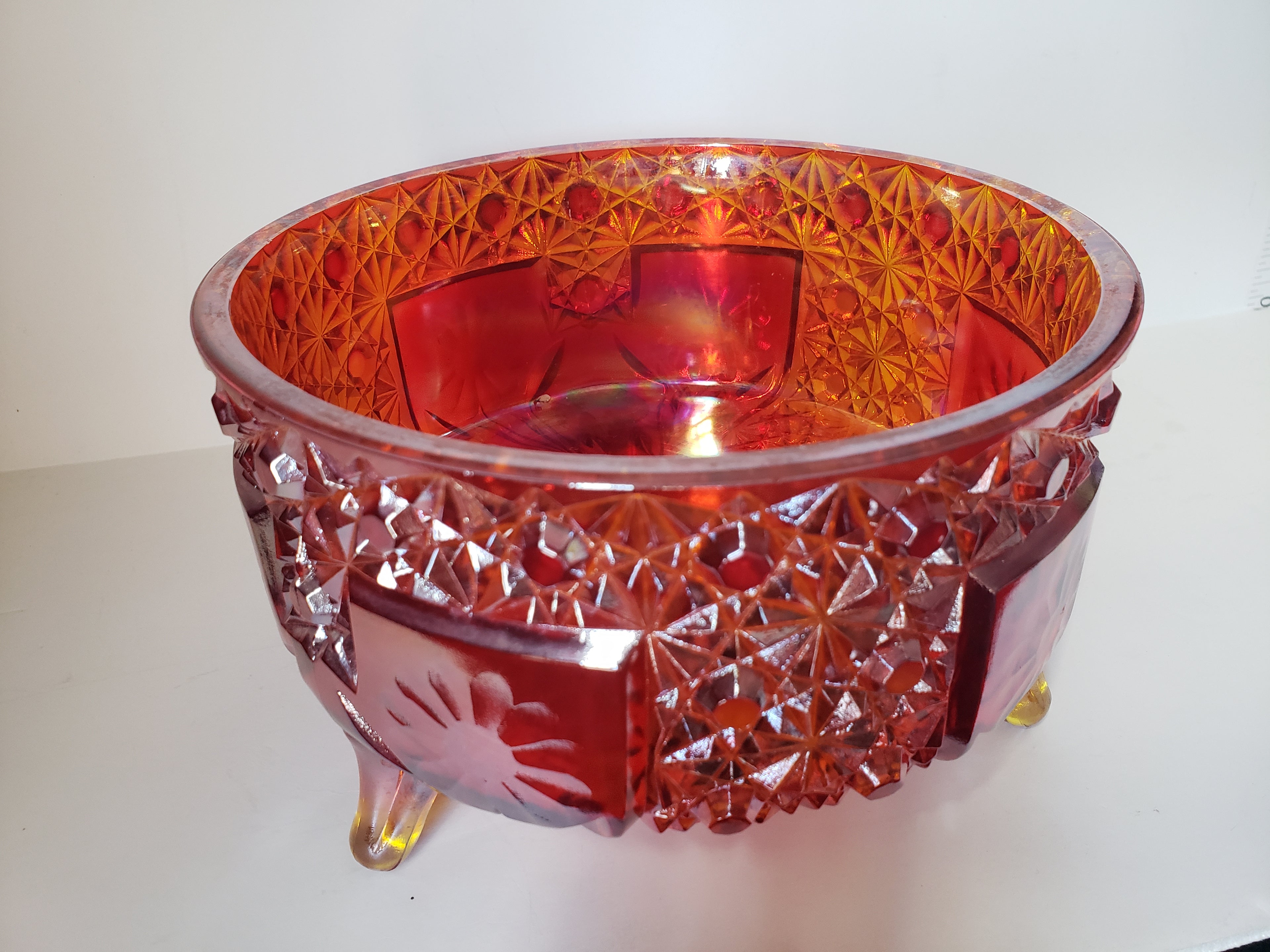 Vintage Marigold Iridescent Footed Bowl Carnival Glass (lot 2216)