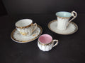 3 x Vintage Demitasse Cup Pink Blue Gold Scroll Trim (lot 518)