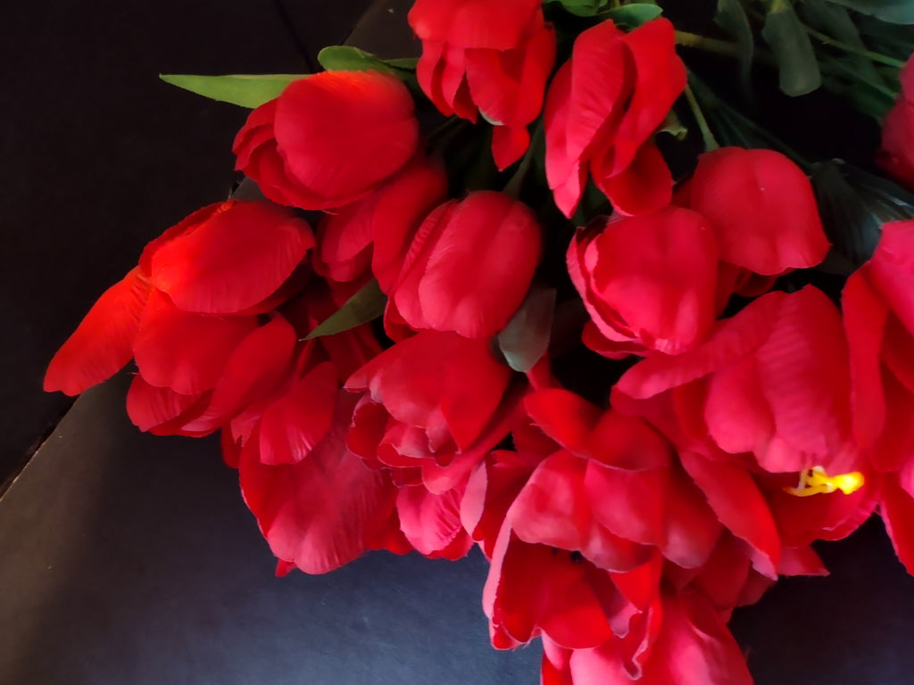Artificial Tulip Red Flower 6 x Twig 12" Long (lot 5349)