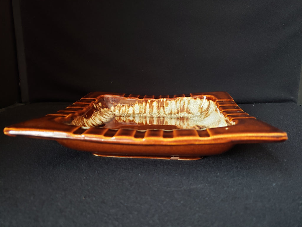 Pfaltzgraff USA Brown Drip Glaze Vintage Cigar Ashtray 8" Square (lot 2147d)