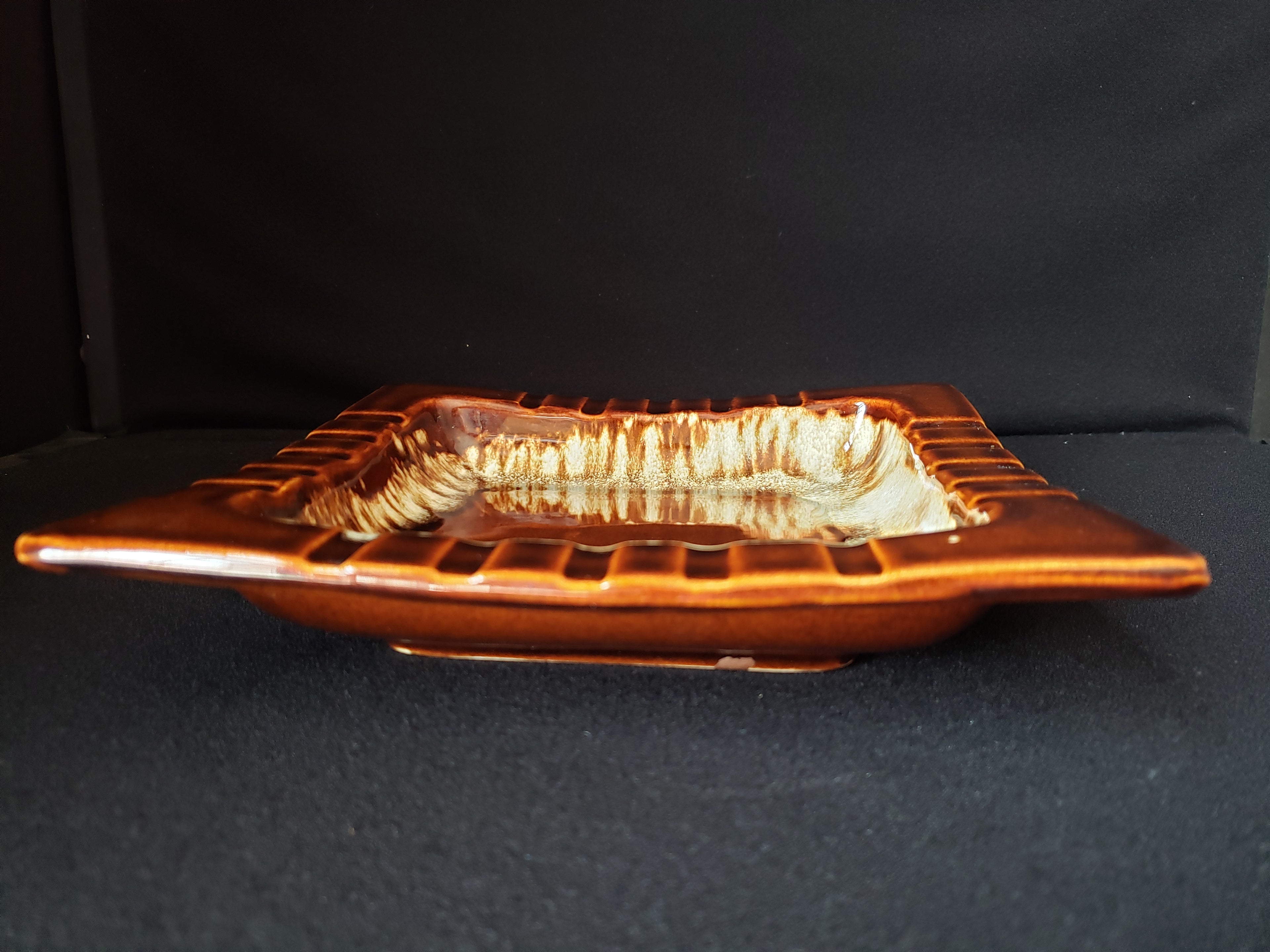 Pfaltzgraff USA Brown Drip Glaze Vintage Cigar Ashtray 8" Square (lot 2147d)
