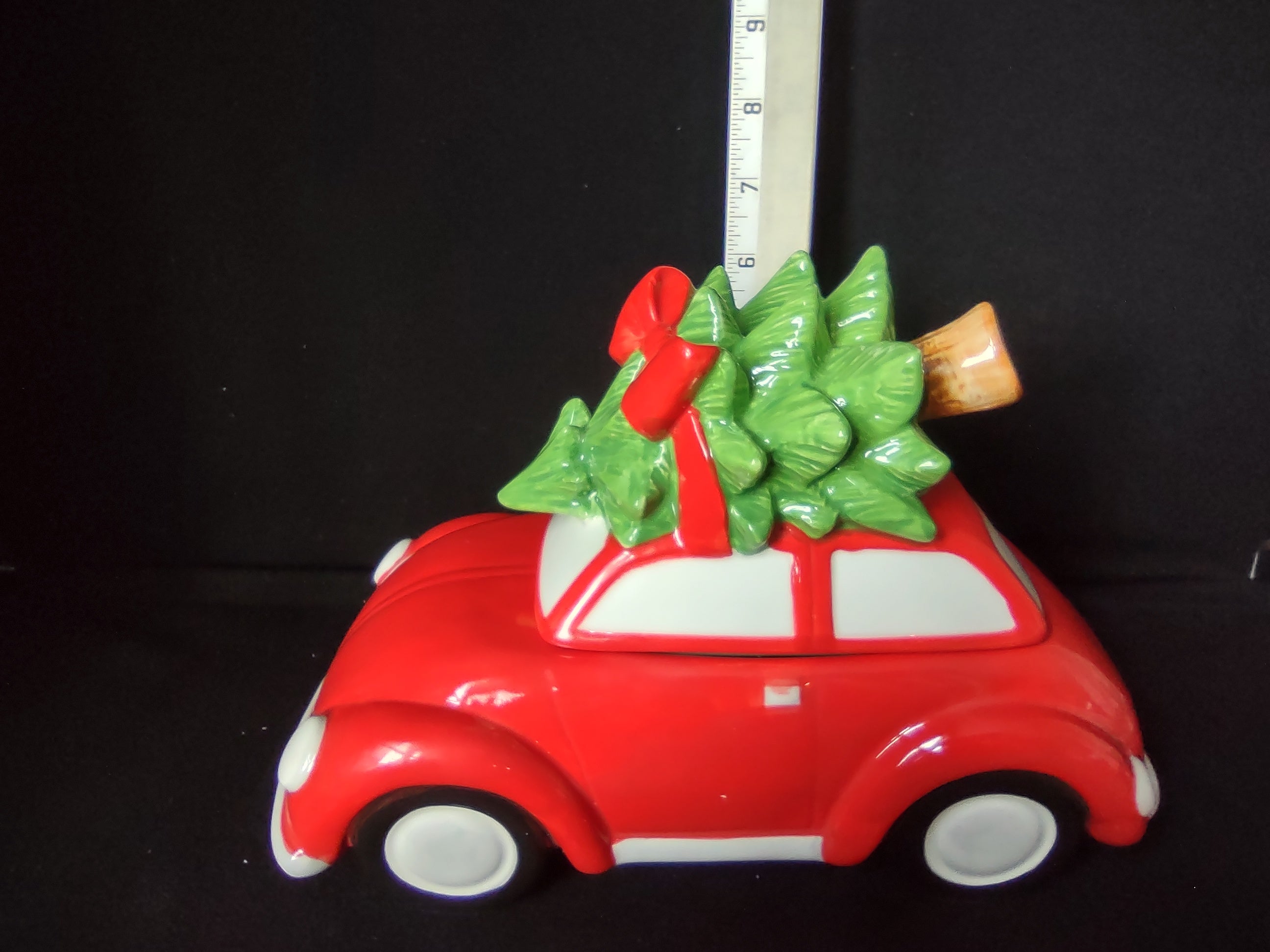 Vintage Christmas Cookie Jar "I'll be Home for Christmas" Red Car (lot 2488c)