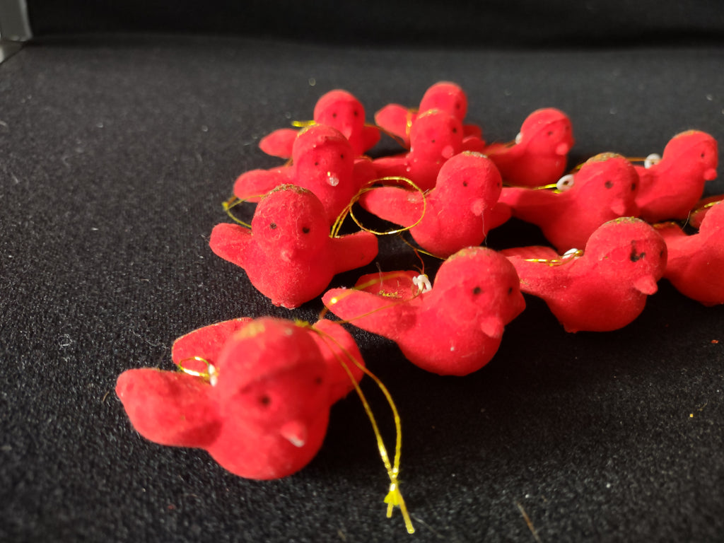 Christmas Winter Flocked Red Bird Ornament Glitter Trim x 14 (Lot 4603)