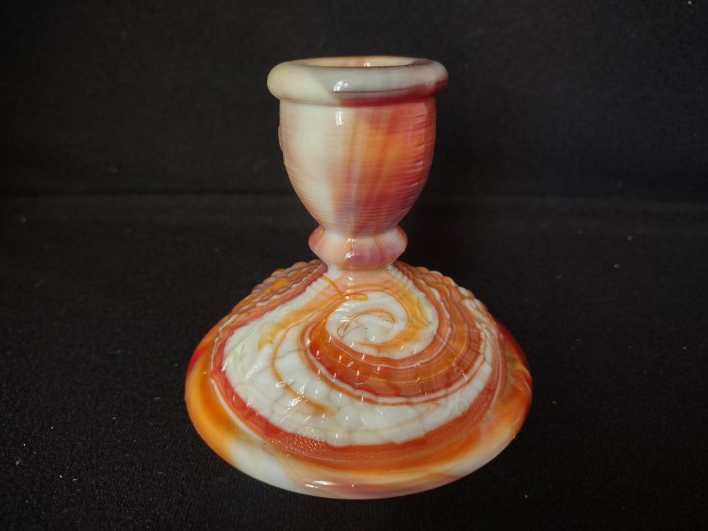Vintage Indiana Glass Candle Stick Holder Milk Glass Marbled 3" (lot 2737)