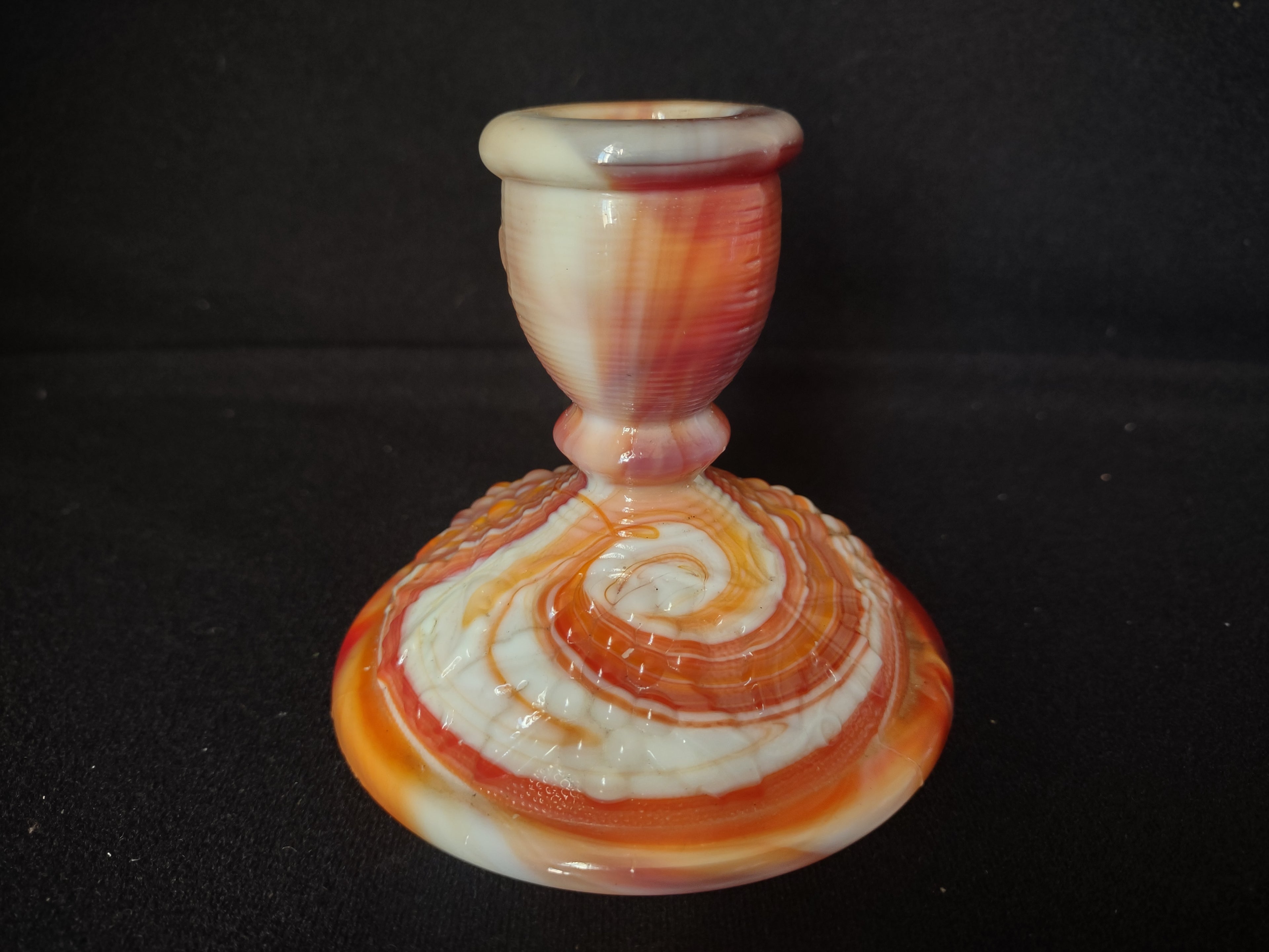Vintage Indiana Glass Candle Stick Holder Milk Glass Marbled 3" (lot 2737)