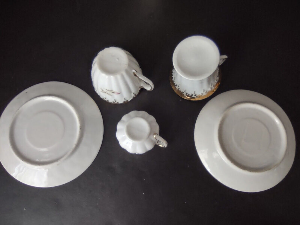 3 x Vintage Demitasse Cup Pink Blue Gold Scroll Trim (lot 518)