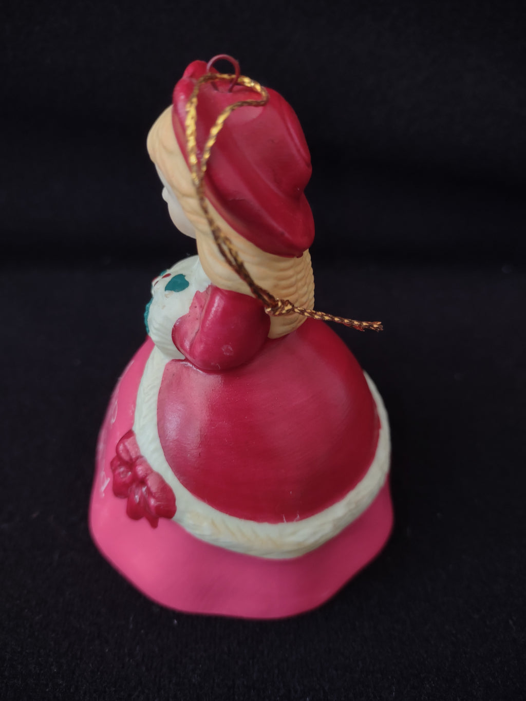 Vintage 1991 Special Sister Christmas Bell Ornament Red Coat Bows Holly (Lot4171