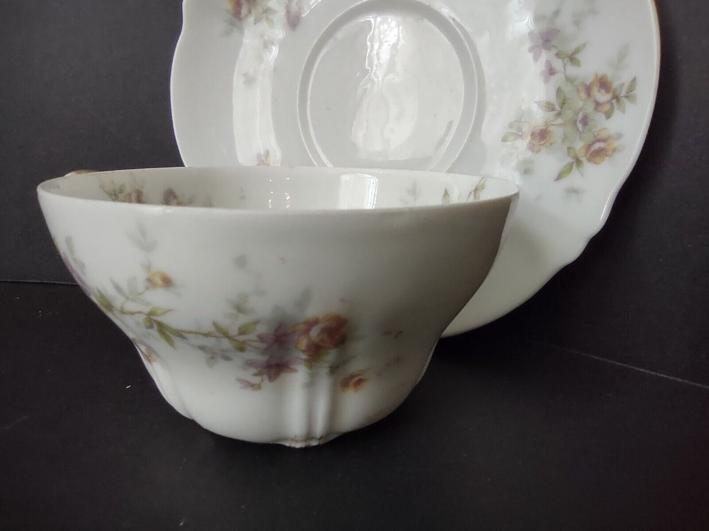 Haviland Limoges France Purple Yellow Rose Gold Trim Teacup & Saucer (lot 711)