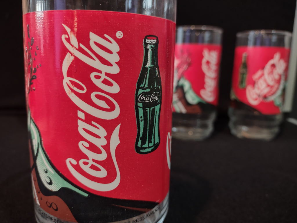 Vintage Enjoy Classic Coca-Cola Drinking Glass x 4 Red Design (lot 5413)