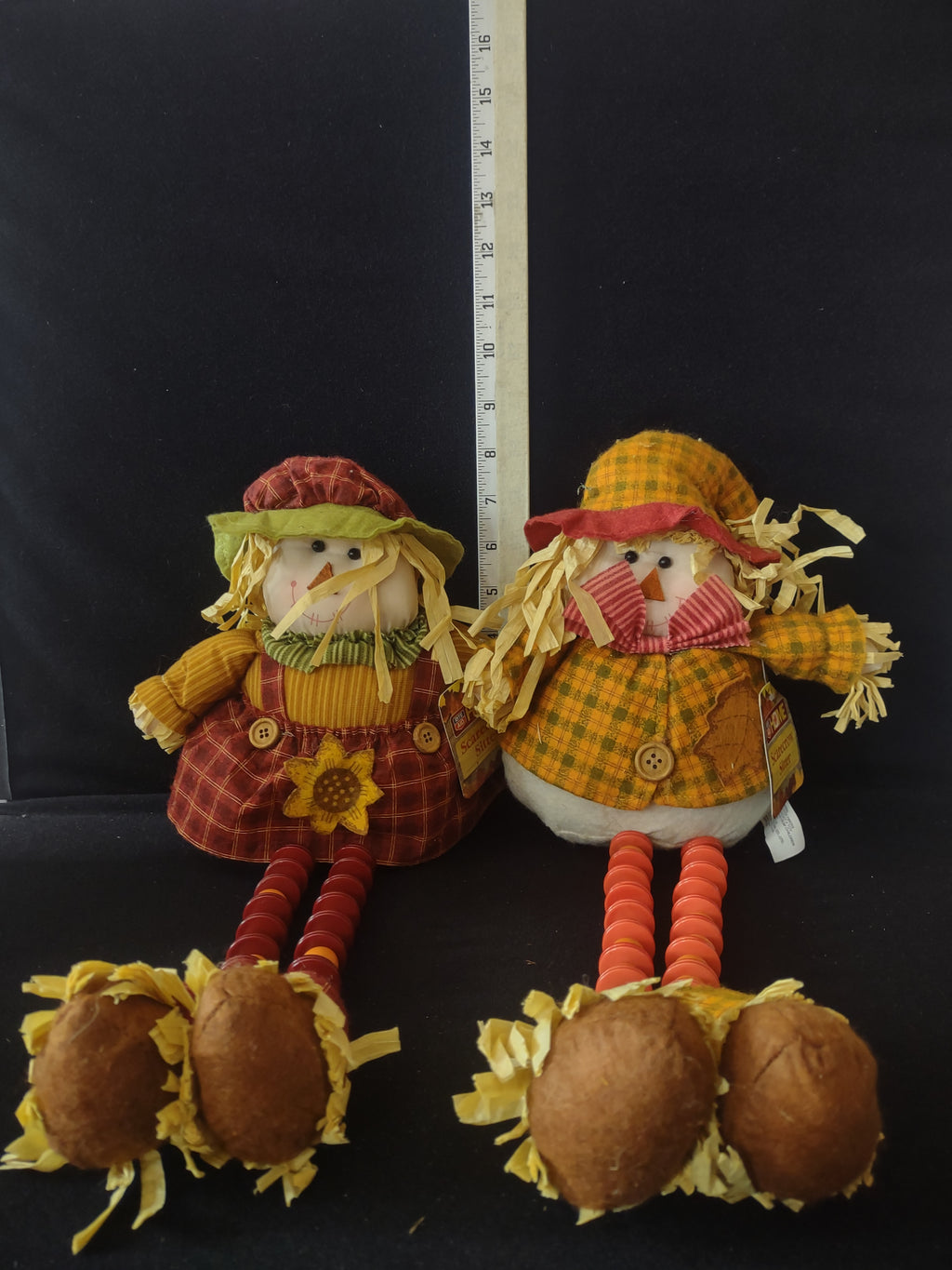 Vintage Thanksgiving/Halloween/Fall Seated Scarecrows Set Of Two (Lot 3375)