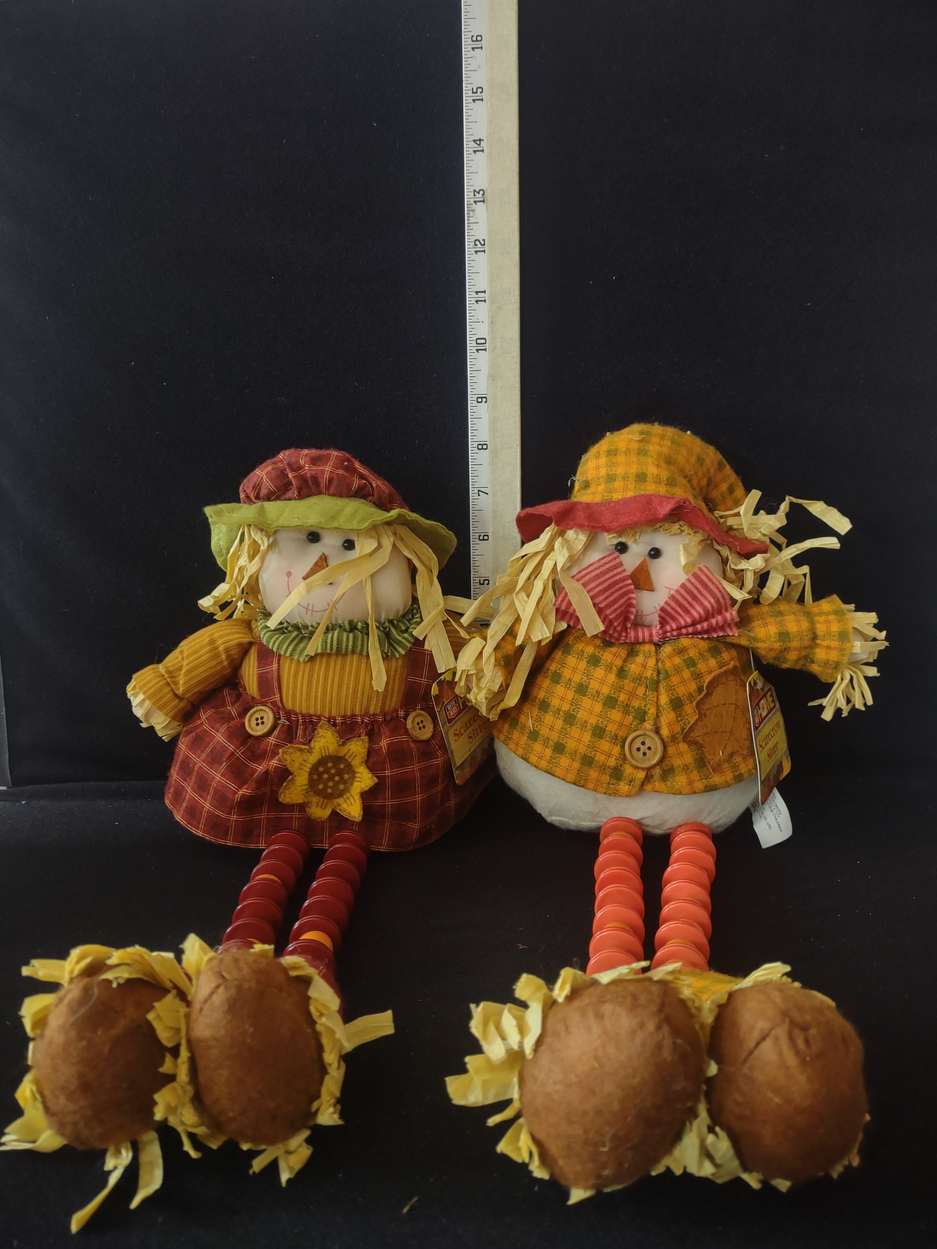 Vintage Thanksgiving/Halloween/Fall Seated Scarecrows Set Of Two (Lot 3375)